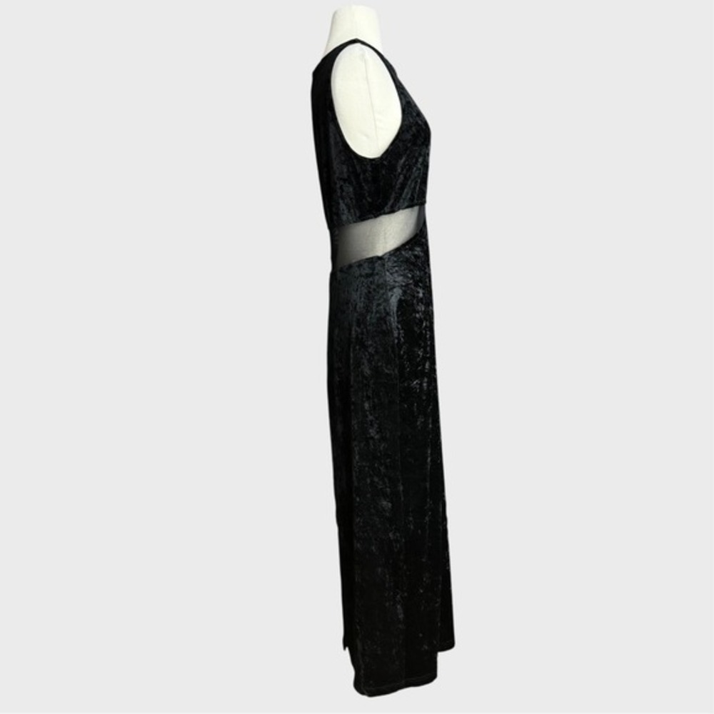 Vintage‎ 90's Medium Goth Black Crushed Velvet Maxi Dress Mesh Cutout Gothic - Picture 5 of 6
